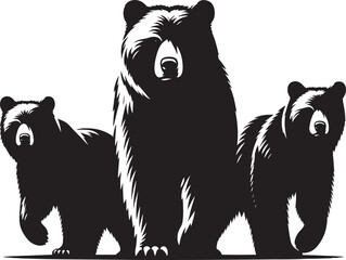 Bear group Silhouette vector illustration isolated on white background
