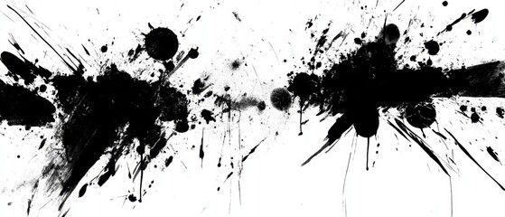Abstract black ink splatters on white background.