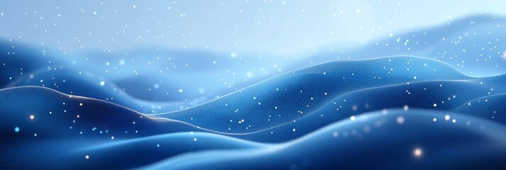 Abstract blue background with glowing particles and bokeh lights.