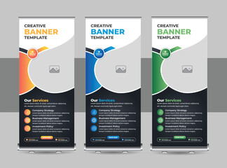 Business rollup banner template, advertisement, pull up, display banner, x-banner, flag-banner or Agency stands roll up banner design stands template