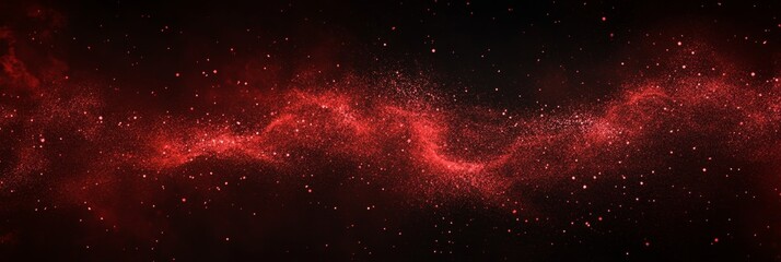 Abstract red glitter wave on black background.