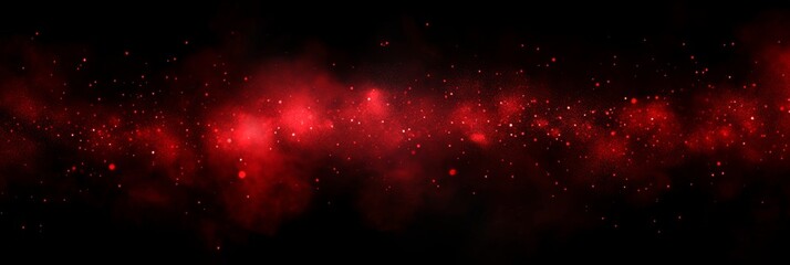 Abstract red glitter and smoke effect on black background.