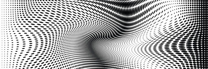 Wavy gradient halftone dots pattern texture background. Vector illustration

