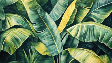 Banana leaves green yellow. Generative AI