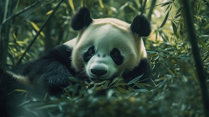 Giant Panda in Lush Bamboo Forest