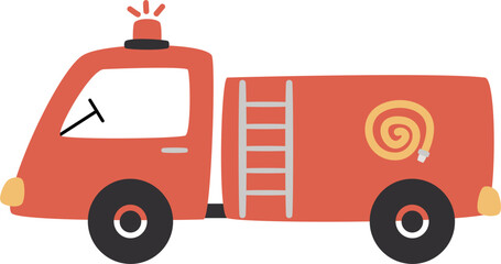 Hand drawn cute fire truck transportation cartoon for kids decoration