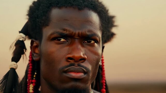 Fierce protector Beyond his physical appearance the Zulu warriors closeup portrait captures the inherent spirit of protection and strength within him.