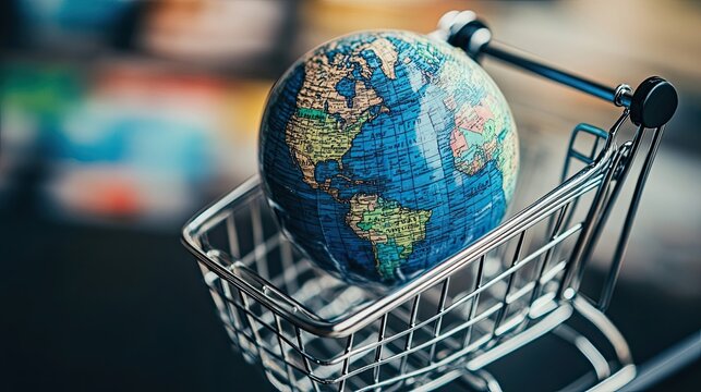 Globe in Shopping Cart Representing Global Commerce - Powered by Adobe