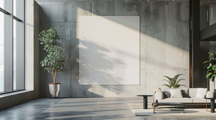 Light and Spacious Modern Office with a Large Blank White Poster: Advertising Space Concept