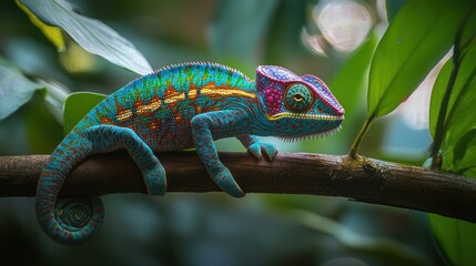 Colorful Chameleon on Branch