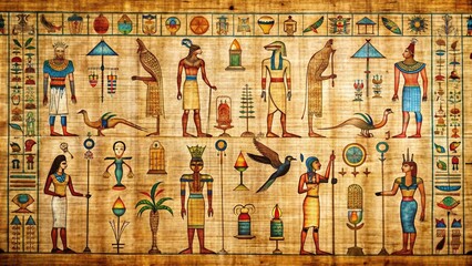 Papyrus background with Egyptian hieroglyphics and symbols, papyrus, Egyptian, ancient, history, hieroglyphics, symbols