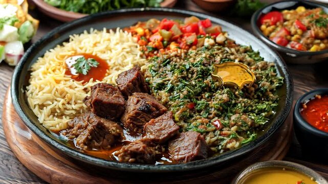 Crockpot of lamb shanks, tomatoes, zucchini, orzo, pesto and cumin served with hummus. Vegetarian friendly meal.