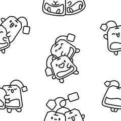 Cute tea bags friends forever. Seamless pattern. Coloring Page. Funny couple sachet cartoon characters. Hand drawn style. Vector drawing. Design ornaments.
