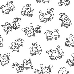 Cute tea bags friends forever. Seamless pattern. Coloring Page. Funny couple sachet cartoon characters. Hand drawn style. Vector drawing. Design ornaments.