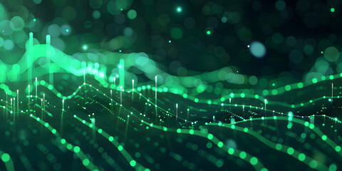 Obraz premium Business Success Graphs Stats Data on Green Screen, A green digital abstract background with a green digital circuit board. 