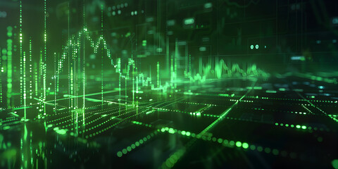 Awesome Tech Magic World Economy Graphs Data on Green Screen electro Wire. 