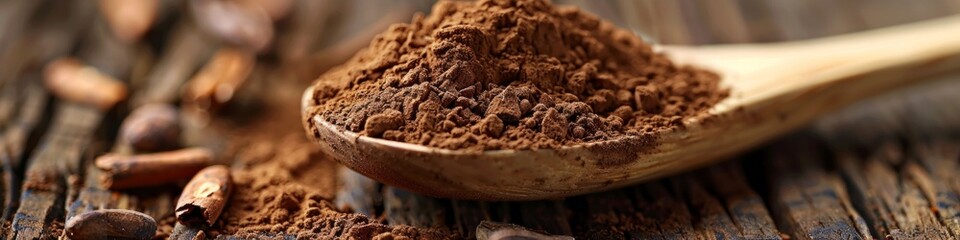 Fototapeta premium Cocoa powder with cocoa beans and cocoa mass