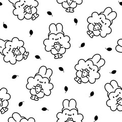 Cute kawaii lucky clover cartoon character. Seamless pattern. Coloring Page. Hand drawn style. Vector drawing. Design ornaments.