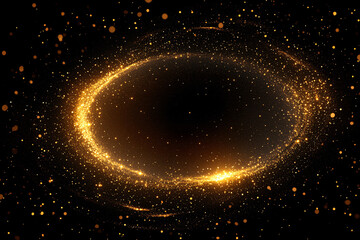 Obraz premium golden particles and sprinkles for holiday. shiny golden lights. Defocused Golden Particles Glittery against Dark Background with Copy Space.