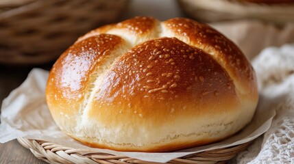 Golden crust bun close-up. Generative AI