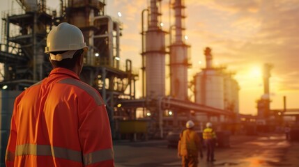 Obraz premium Industrial Worker at Sunset