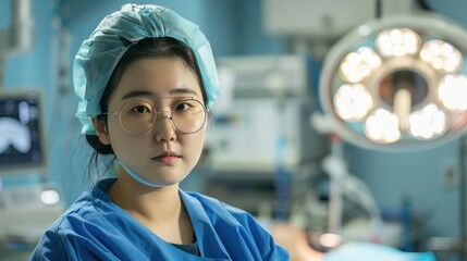 Portrait of a Female Surgeon in a Surgical Room