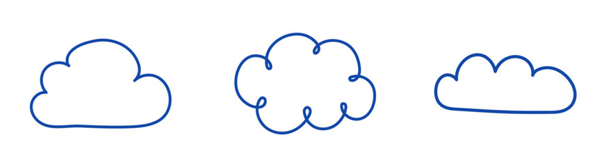 Collection with hand drawn cloud icons. Cartoon style elements. Vector illustration