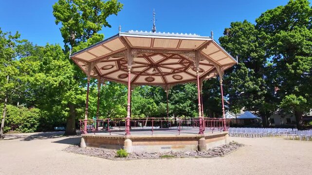 Parc du Thabor bandstand for local events, Rennes, France. Fpv walking