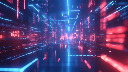 Obraz premium Abstract Digital Cityscape with Glowing Lines and Data Streams