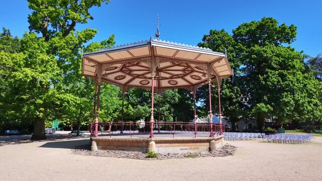Close-up view about the Parc du Thabor as a bandstand for local events, Rennes, France.