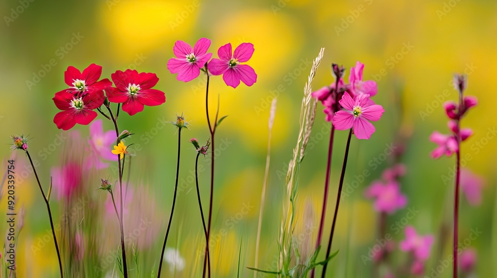 Canvas Prints red campion flowers spring. generative ai