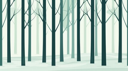 A forest with straightforward tree silhouettes, minimalistic style, clear lines, 2D vector, soft green palette