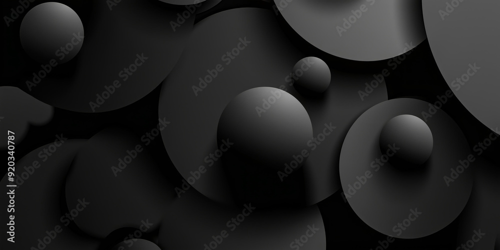 Wall mural abstract background featuring dark 3d spheres and circles creating a sense of depth and intrigue