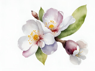 Naklejka premium Wild water plum flower on a white background, Wild water plum flower painting by watercolor