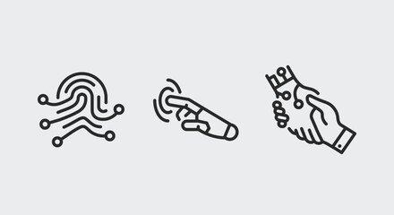 Technology and human interaction icons. Technology and human interaction trendy minimal icons set. Touch Interface icon. Design signs for web page, mobile app, packaging design. Vector illustration