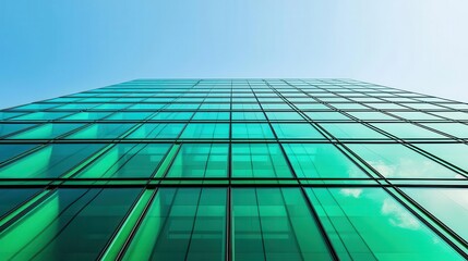 Modern green glass building, sustainable architecture, futuristic cityscape