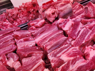 Close up of fresh pork ribs