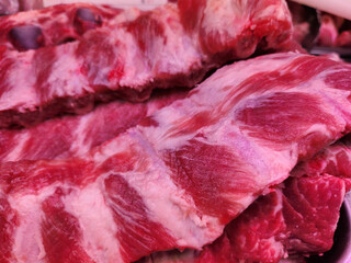 Close up of fresh pork ribs