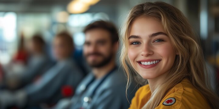 Community Spirit: Volunteers and Nurses Unite for Blood Donation Drive, generative ai