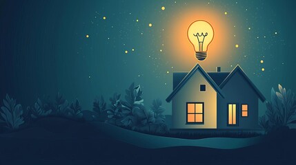 Bright lightbulb over house representing low carbon footprint and eco-friendly sustainable power solutions for green living