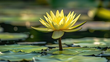 Yellow lily, leaves, river. Generative AI