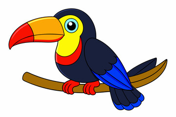 Red-Billed Toucan Perched Bird Vector Illustration Clipart