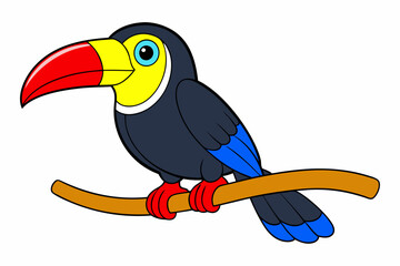 Red-Billed Toucan Perched Bird Vector Illustration Clipart