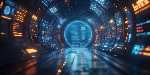 Obraz premium Futuristic Digital Interface in Neon Blue Hues, generative ai