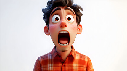 A surprised animated character with wide eyes and an open mouth, expressing shock or excitement.