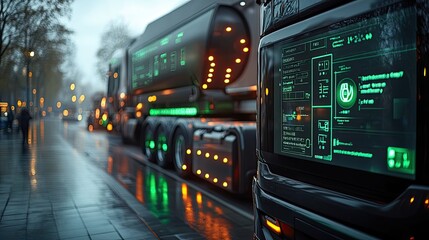 Fototapeta premium Futuristic Semi-Truck with Advanced Digital Display