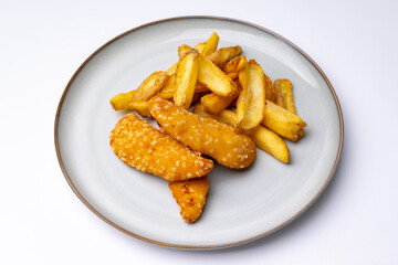 Classic Fish and Chips on a White Plate