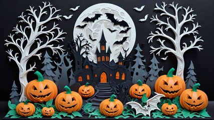 Haunted house in forest with multi-dimensional paper craft