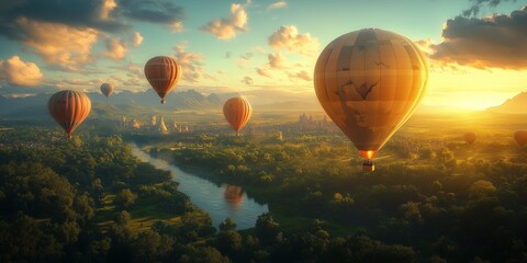 Fototapeta premium Whimsical Balloon Adventure in a Pastel Paradise, generative ai