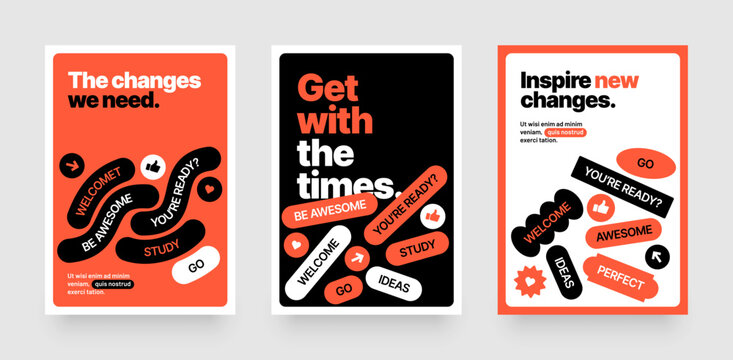 Layout template with geometric shapes and y2k patches, labels, tags, stickers for flyer, poster, cover, brochure or banner. 